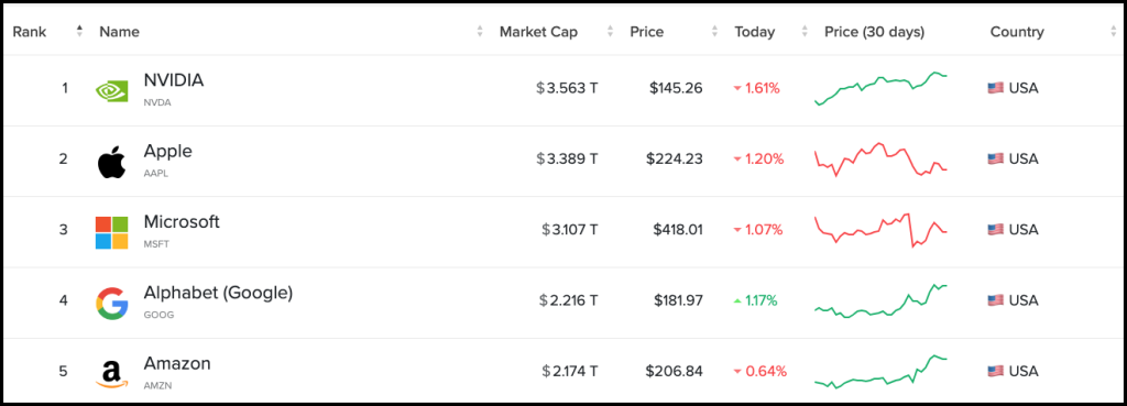 Market Cap Top 5 bedrijven allemaal Amerikaans